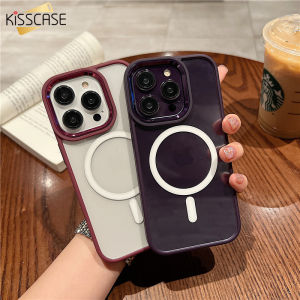 Kisscase Magsafe Sạc Không Dây trong suốt Acrylic Chống Sốc vỏ điện thoại Cho iPhone 15 Pro Max ống kính kim loại Khung Vòng lưng nhựa PC cứng Bìa Mềm cạnh nhựa TPU Bìa Cho iPhone 15 Promax 14 Cộng Với 13 Pro Max 12 11