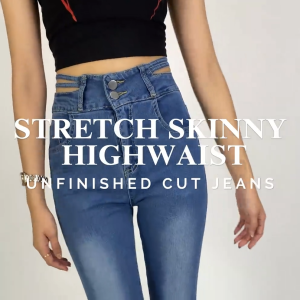 Stretch Skinny Jeans Highwaist Wanita Model Unfinished Cut / Celana Panjang Pinggang Tinggi CF P384