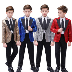 Kid Sequined Suit Shiny Dance Piano Handsome Performance Dress Host on Childrens Day Sparkling Formal Blazer For Boy
