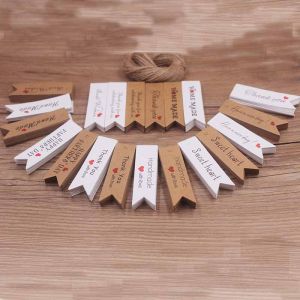 100pcs Kraft Brown /white Gift Tags with 20m Rope Thank You Paper tags for Wedding baby Shower Christmas Label Party Decoration