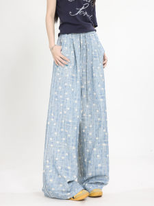 QIAOMIDUO | กางเกงขายาวผ้าลินินคอตตอนผสมสำหรับผู้หญิงในช่วงฤดูร้อน กางเกงขายาวทรงหลวมสบาย ๆ สีฟ้าอ่อน แห้งเร็ว ทรงพอดีตัว ทรงตรง