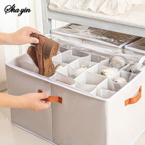Shoe Storage Organizer with Adjustable Dividers Clear Cover and Handle - Ideal for Closet Organization Multi-Purpose Fabric Box