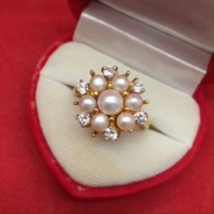 แหวนไข่มุกล้อมเพชร มุกน้ำจืดแท้ ชุบทอง ทองเกรดพรีเมี่ยม ใส่เสริมบารมี ใส่ได้ทุกโอกาส รูปถ่ายจากสินค้าจริง