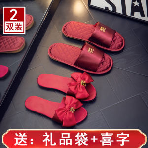 Couple Bride and Groom Wedding Photo Silks and Satins Pair of All Year Round Slippers Festive Red Wedding Shoes Men and Women Accessible Luxury