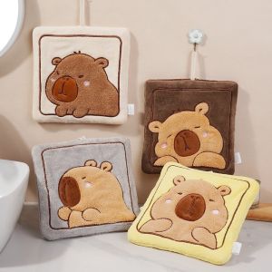 การ์ตูน คาปิบาระ ผ้าเช็ดมือ น่ารัก แขวนเช็ดผ้าขนหนูนุ่มดูดซับแขวนผ้าอุปกรณ์ครัวห้องน้ําผ้าขนหนูอุปกรณ์