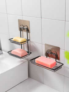 ชั้นวางสบู่เหล็กไนลอนชั้นบนและล่างสำหรับติดผนังในห้องน้ำ ช่องระบายอากาศ ชั้นวางสบู่แบบสามชั้น ชั้นวางของในห้องน้ำ