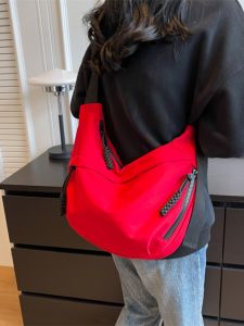 Red Dumpling Shaped Womens Crossbody Bag Large Capacity Casual Style Student Fashionable Versatile Soft Handle Shoulder Bag