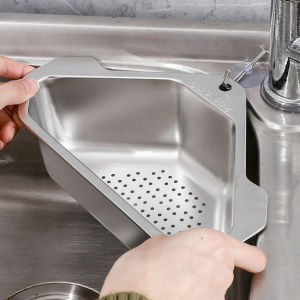 Rak Saringan Sudut Wastafel Segitiga Model Bahan Stainless Steel Tempat Spons Sikat Spon Sabun / Penyaring Sisa Makanan Siku