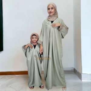 Baju Gamis  Ibu Anak Perempuan Melia Kaftan List Renda Polos Model Terbaru
