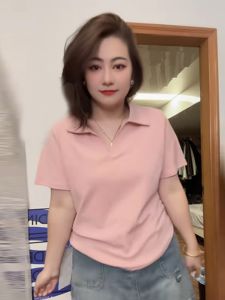 Loose Short Sleeve Polo Neck T-Shirt Women Summer plus Size Conceal Belly Flattering Casual Versatile Top Korean Style