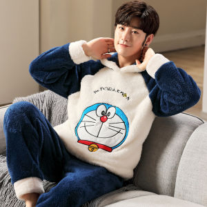 SHAPRA | Warm Plush Flannel Male Sleepwear Cartoon Crocodile Print