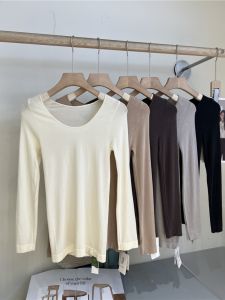 Meiyabi Heattech Intimates Womens Thin Wool Self-Heating round Neck Slimming Bottoming Shirt Tops Fall and Winter Facial Mask Autumn Clothes