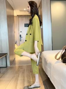 Womens Suit Set Loose High Waist Thin Sleeve Seven Pieces Summer Fashionable Two-Piece Ensemble Professional Sensation