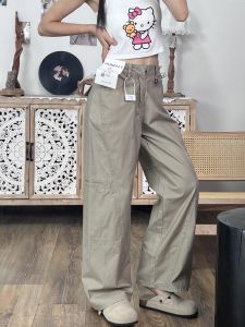 Quần Ống Rộng Cạp Cao Màu Kaki Dài Đến Sàn Cho Nữ Quần Jeans Công Sở Rộng Rãi Thoải Mái Mùa Hè 2025