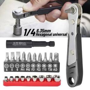 Bộ Cờ Lê Mini Tua Vít Đầu Lục Giác 1/4 Inch Tay Cầm Ổ Cắm Nhanh Tháo Lắp Thép Chrome-Vanadium Dụng Cụ Cầm Tay Sửa Chữa Ô Tô Trong Không Gian Chật Hẹp