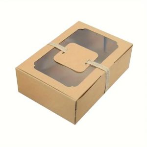 5/10pcs New Large Kraft Paper Box Cookie Candy Cake Gift Box PVC Transparent Window Birthday Christmas Gift Party Supplies