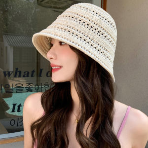 Womens Knitted Bucket Hat Spring Autumn Casual Large Brim Fishing Cap Stylish Shopping Outing Small Face Effect Hat