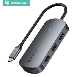 Yottamaster 10 in 1 USB C Hub 4K 60Hz Type C to HDMI VGA USB 3.0 Adapter Type C Hub Dock RJ45 SD TF Card Reader PD 100W Charger For Macbook Pro Air Notebook USB C Splitter