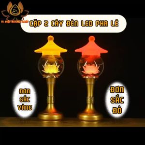 CẶP 2 CÂY ĐÈN THỜ TRANG TRÍ LED HOA SEN PHA LÊ CẮM ĐIỆN HOẶC DÙNG PIN