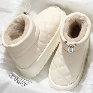 Cotton Slippers Womens Winter Wear High-Top 2024 New Arrival Indoor Home Fleece-lined Heattech PU Leather Waterproof Cotton Shoes Men
