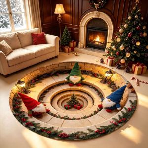 3D Optical Illusion Christmas Gift Rug Washable Non-Slip Mat Soft Plush Living Room Carpet Holiday Party Decor