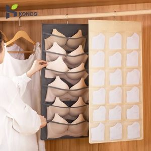 Konco Double Sided Underwear Storage Bag Hanging Bag Foldable Home Organizer Clothes Storage Bag Space Saver Bag for Bra Tie Socks