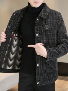 HENGYUANXIANG | Autumn Winter Mens Fleece Lined Warm Golden Mink Velvet Jacket Casual Short Woolen Coat Youthful Urban Fashion Thickened Outerwear