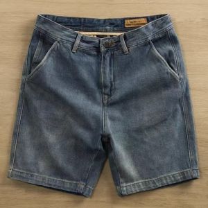 American Retro Denim Shorts Mens Summer Thin Loose Casual Five-Point Working Pants Polyester Fiber Straight Leg Youthful