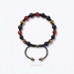 CW Manila - VULCAN Braided Bracelet - 8mm Red Agate Onyx Stone and Gold Hematite - Semi-precious Adjustable Bracelets
