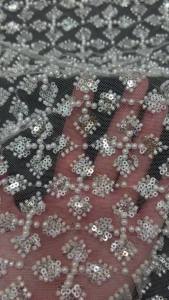 OLEVO | 5Yards Tulle Net African Lace Fabric Bead Lace High Quality Black Nigeria Sequin Fabrics for Wedding Evening Dress Sewing AT3008
