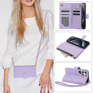 Card Case For Samsung With Diagonal Strap lanyard Coin Purse Case Flip Leather Case With Card Holder Cards Slot Case Casing Cases For Samsung Galaxy S24 Ultra S24 Plus S23 Ultra S24U S23 FE S22 Plus S21 Ultra S20 FE S10 Plus Note20 Ultra Flip Cover