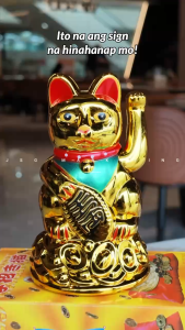 Gold Feng Shui Lucky Cats Lucky Beckoning Waving Wealth Cat w/battery NO:MYL45A