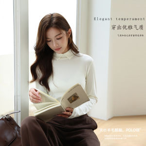 เสื้อยืดคอโปโลผู้หญิงแขนยาวผ้าขนสัตว์ฤดูใบไม้ร่วง/ฤดูหนาว ทรงเข้ารูป คอกลม แขนยาว ทรงเข้ารูป อบอุ่น แฟชั่น