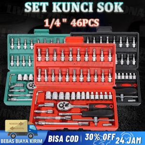 Kunci SOK 46 PC Set Socket (1/4 ") Full Lengkap Socket Tool Kit Pas Ring L Motor Mobil
