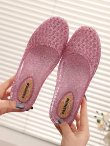 Crystal Plastic Slippers Womens Summer Indoor Outdoor Beach Sandals Anti-Slip Hollow out Slippers Casual Slip-On Shoes