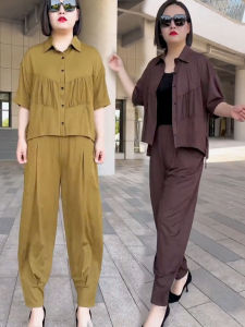 Stylish Slimming Design Thin Summer Female Outfits Short-sleeved Shirts and Trousers