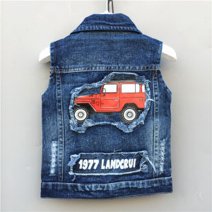 Thickened Denim Vest Childrens Spring Autumn New Style Boys Girls Car Pattern Vest Baby Single Layer Casual Style Clothes