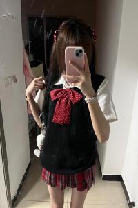 เสื้อกั๊กสเวตเตอร์ถักแขนกุดคอวีสไตล์ญี่ปุ่นสำหรับผู้หญิง เสื้อคลุมกันหนาวแบบสวมหัว ปกติ โพลีเอสเตอร์ สีมิ้นต์ ฤดูใบไม้ผลิและฤดูใบไม้ร่วง