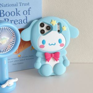 Sanrio | Cute 3D Cartoon Cinnamoroll Silicone Phone Case For iPhone 17E 17 16 15 14 13 Pro Max Plus INS Shockproof Leg Holder Back Cover