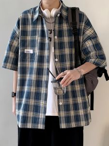 plus Size 300 Pounds Plaid Short Sleeve Mens Shirt Summer Trendy Loose Premium Feeling Top Coat American Casual Style