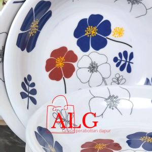 promo gratis sendok 12pcs piring makan melamine besar 23cm motif kembang random