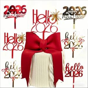 Happy New Year Cake Decoration 2026 Christmas Cake Decoration Plugin DIY Gold Red Acrylic Cake Topper Xmas Theme Party Supplies
