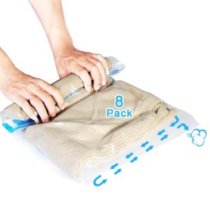 Reusable Travel Clothes Air Vacuum Bags Roll Up Compression Storage Bags For Suitcases Tops Pants Portable Foldable Storage Bags