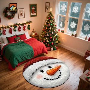 VIKAMA Snowman Rug Round Christmas Decor Soft Machine Washable Carpet Non-Slip Floor Mat for Living Room Bedroom Home Decor