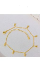 OYJR สร้อยข้อเท้าผญ ข้อเท้าถั่วพู่สแตนเลสชุบทอง 18k ไม่ลอกดำ