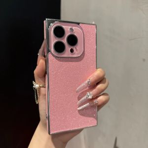 Luxury Glitter Crystal Lens Film Compatible Apple 16ProMax Square Mobile Phone Case iPhone 15 Personalized Anti-Fall 13pro Straight Edge Airbag 14 High End Womens Case Ins Style Protective Cover