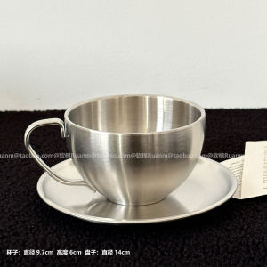 Retro Stainless Steel Coffee Cup And Plate Set for Home Use Luxury Afternoon Tea Cup American Latte Cup Foam Cup Latte Art Cup