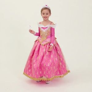 MUABABY | Summer Girls Sleeping Beauty Auroro Princess Halloween Cosplay Dress Off Shoulder Kids Gift Fancy Party Princess Clothing