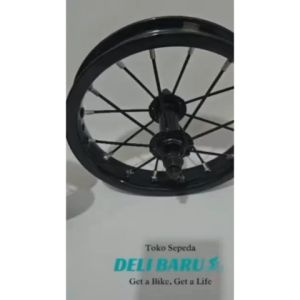 Pelek jadi model JARI BESAR 10G DEPAN Wheelset ukuran 12 Velg besi warna hitam sepeda anak ukuran 12"