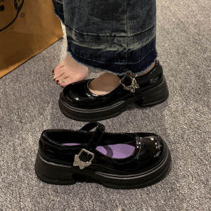 Giày Đế Dày Mary Jane Màu Đen Cho Nữ Phong Cách Retro Cổ Điển Kiểu Pháp Khóa Cài Đa Năng Đế Cao Su Đế Trong PU